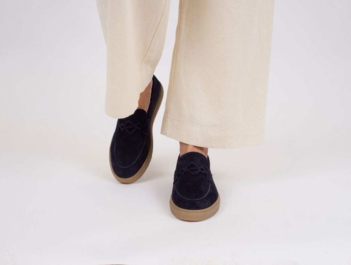 "BRIGATTINO" Mocassino donna in camoscio blu